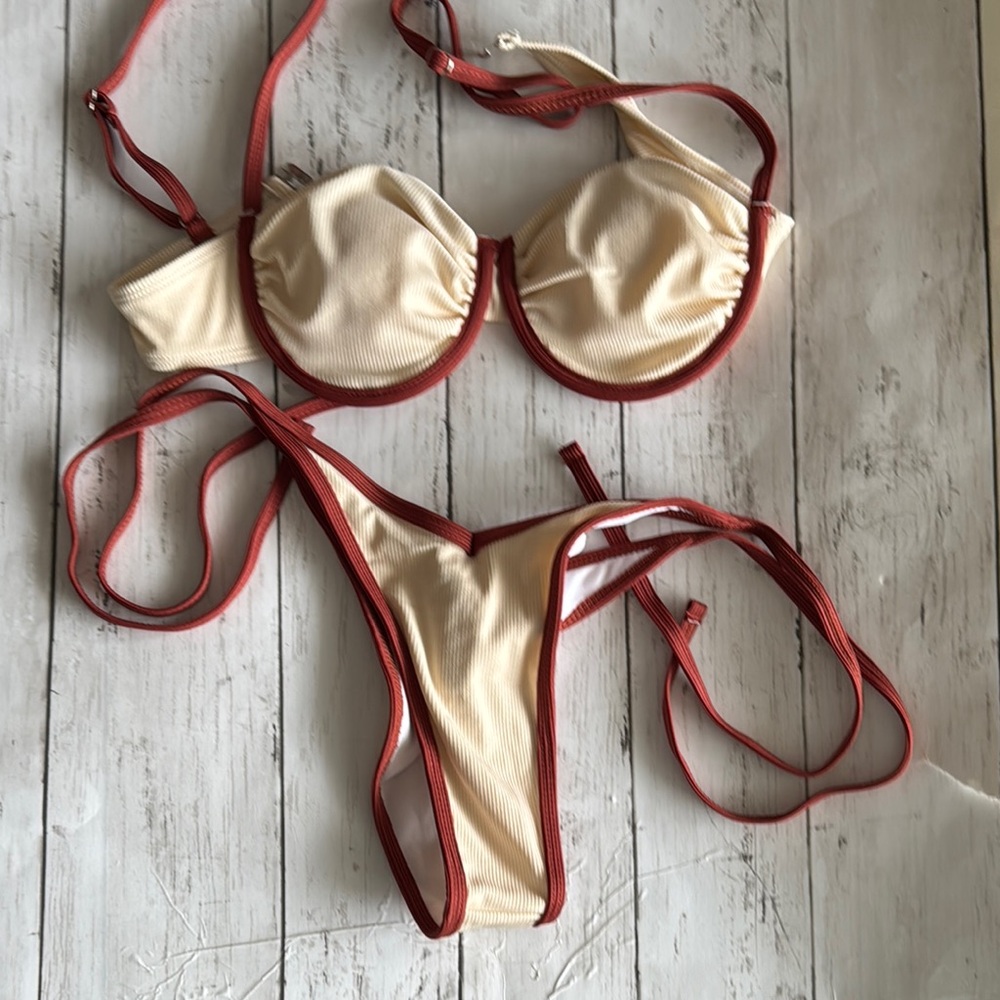 Zaful Cream and copper Bikini Top